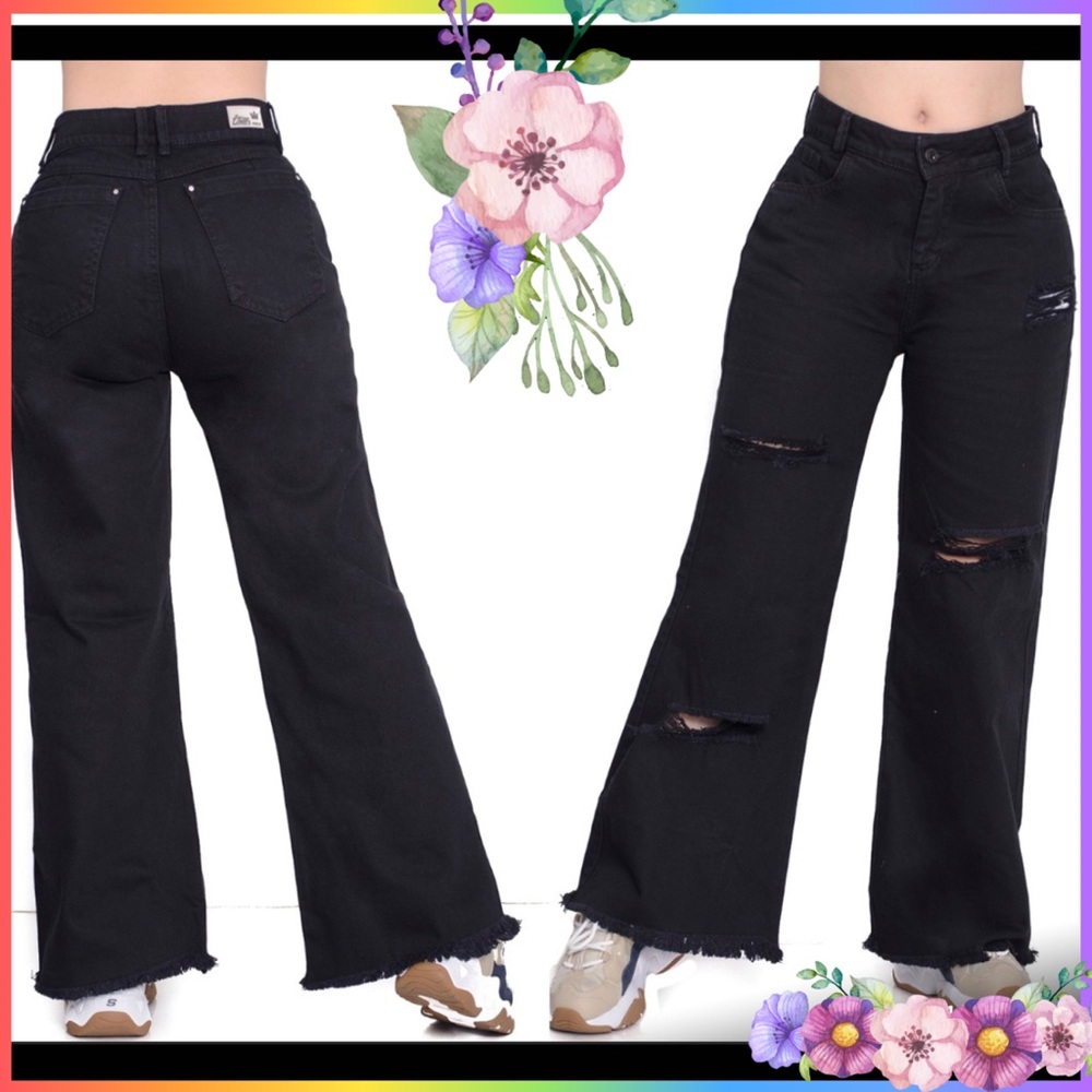 Wide leg black boyfriend jeans